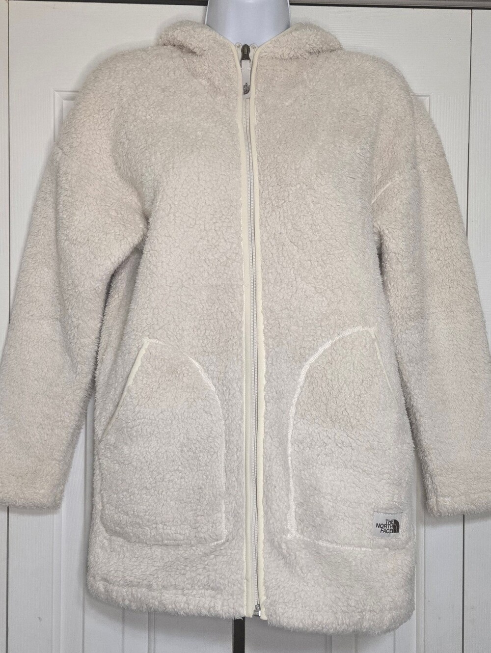 The North Face Girls Large 14/16 Sherpa Fleece Hooded Jacket Off White Cream